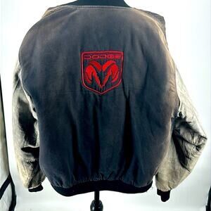 Vintage Dodge Embroidered Letterman’s jacket Denim fabric Sun Damaged L